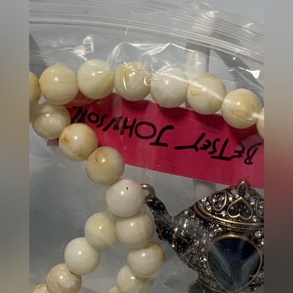 Betsey Johnson Teapot Faux Stone Necklace Collar Silvertone Black Rhinestone - Picture 3 of 4